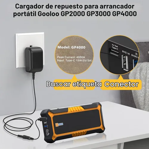 Vista 4 de 5V Type C Jump Starter Charger Replacement Fit for Gooloo GP4000 GP3000