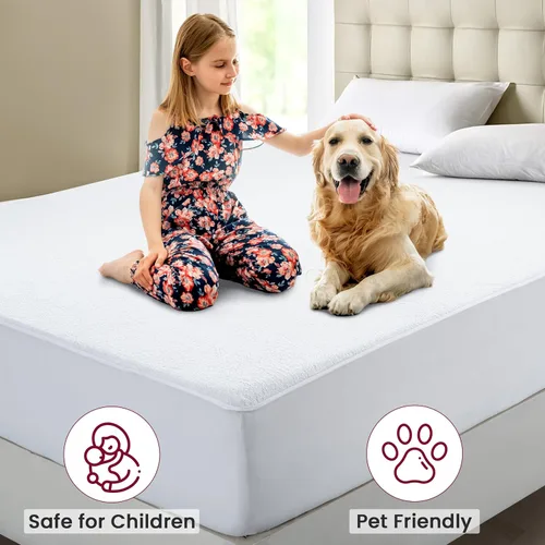Vista 7 de LUX Décor - Protector de colchón de rizo completo 100 % impermeable, parte superior de tela de toalla suave, sin ruido, funda de colchón absorbente