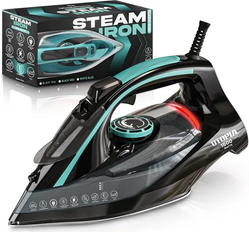 Vista 11 de Utopia Home Plancha de vapor para ropa, suela antiadherente, plancha de ropa de 1800 W con función de seguridad de apagado automático, control
