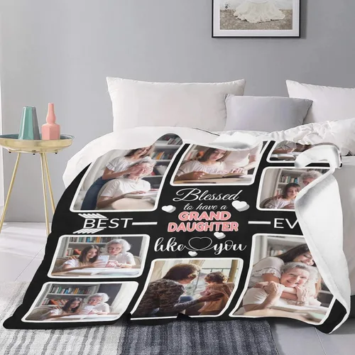 Vista 6 de Manta personalizada para nieta, mantas personalizadas con fotos, haz una manta de cama personalizada, manta de recuerdo personalizada para la mejor