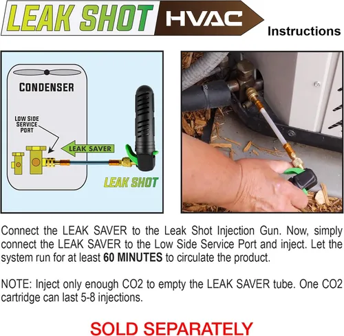 Vista 7 de Leak Saver - Fuga Shot HVAC - Inyector sellador de fugas y lanzador de línea de condensado - Cartuchos de CO2 no contaminantes - para A/C y mini
