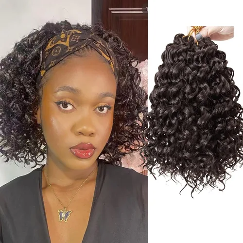Vista 72 de GoGo Curl Crochet Hair 18 pulgadas onda de agua pelo sintético bohemio ganchillo trenzado jengibre onda profunda extensiones de cabello trenzado