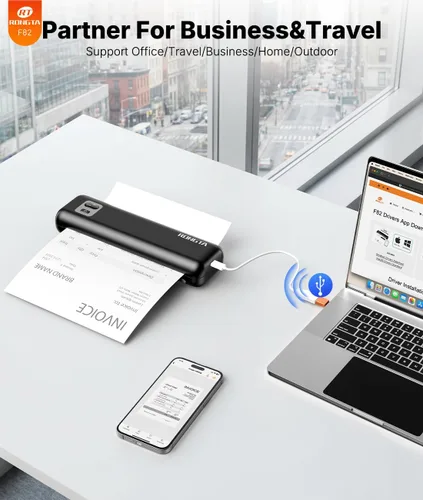 Vista 6 de Rongta Impresora portátil inalámbrica para viajes, impresoras térmicas Bluetooth sin tinta F82, compatible con iOS, Android, laptop, compatible