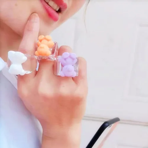 Vista 4 de 26 unids lindo Egirl color caramelo resina pequeño oso gomoso anillo dulce acrílico corazón anillo conjunto para mujeres niñas fiesta cumpleaños