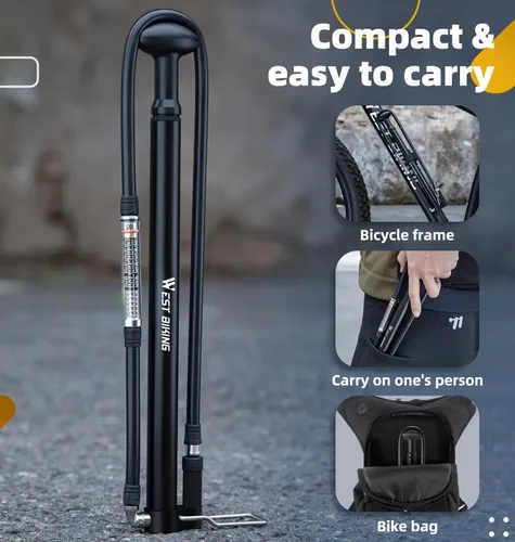 Vista 3 de Mini bomba de bicicleta portátil para bicicleta, bomba de bicicleta de aleación de aluminio de 160 PSI, se adapta a válvulas Presta y Schrader