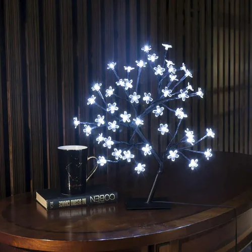 Vista 4 de Árbol de bonsái, luz artificial, luz LED, flor de cerezo, ramas ajustables, funciona con pilas para decoración de habitación y regalo (blanco)