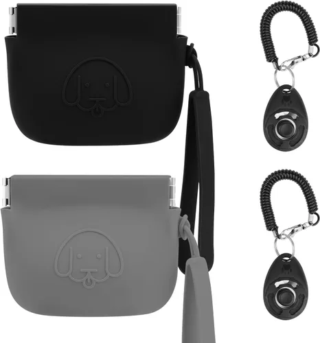 Vista 8 de WALLFID Bolsa de silicona para golosinas de perro, cierre automático, con clicker de entrenamiento para mascotas, bolsa para caminar para perros