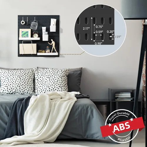 Vista 5 de VUSIGN Pegboard Combination Wall Organizer Kit 22" x 22", Black 4 piezas de tableros de clavijas y 17 accesorios, kit de panel de clavijas de negro