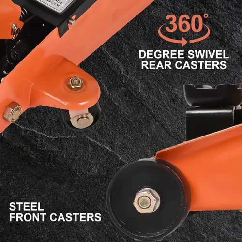 Vista 5 de Gato hidráulico de piso 1.5 toneladas 3,300 libras elevador de coche portátil carretilla Jack 360 grados para coches vehículos medianos, naranja