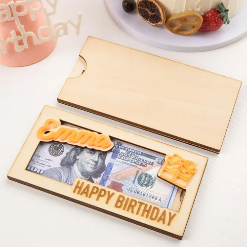 Vista 5 de Sobre de madera personalizado para dinero de cumpleaños, con nombre personalizado, sobre de efectivo, cartera de dinero, sobre de feliz cumpleaños