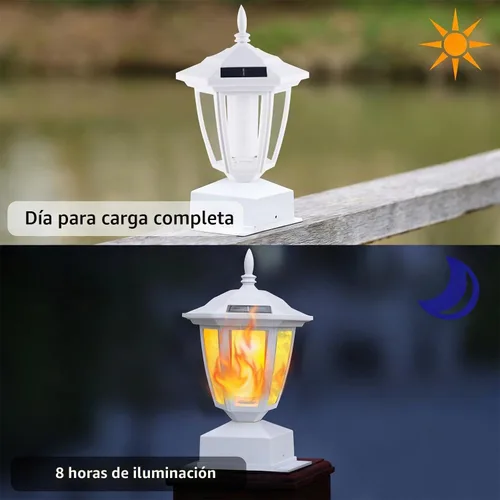 Vista 4 de Dynaming Paquete de 2 luces solares para postes de llama para exteriores, lámparas alimentadas por energía solar, luces LED de llama parpadeante
