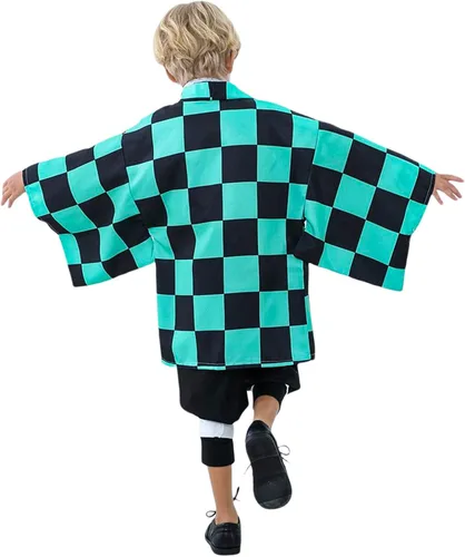 Vista 4 de Anime Tanjiro Cosplay Costume kimono Christmas Thanksgiving Day Cloak Outfit Halloween Dress Uniform for Boys Kids Adults