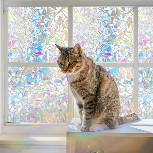 Vista 6 de Hilarious - Película de privacidad arcoíris para ventana, vinilo para ventanas manchadas, calcomanías decorativas 3D removibles, película tintada
