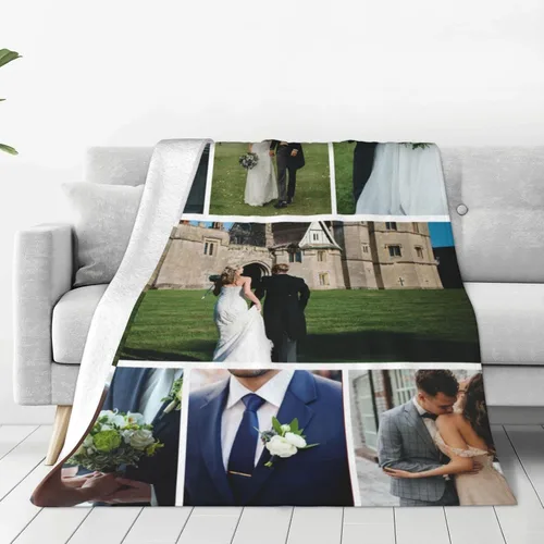 Vista 10 de Manta personalizada con texto, fotos, manta personalizada para cumpleaños de adultos y niños, boda, Navidad, Halloween, Día del Padre, Día