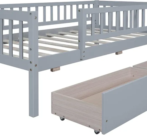 Vista 5 de Bellemave Marco de cama individual con rieles para niños, marco de cama individual con cajones para niños/niñas/adultos, color gris