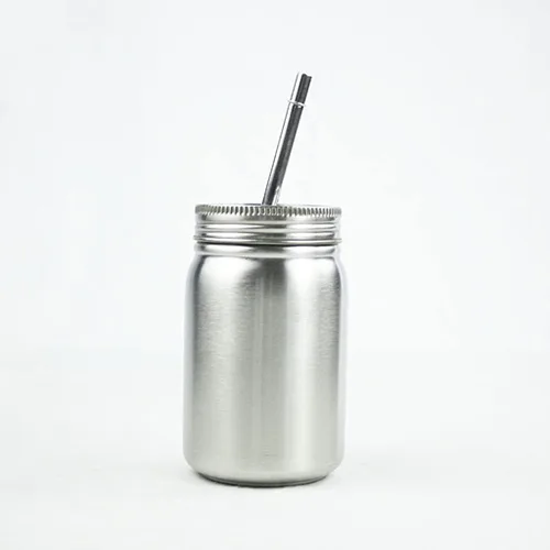 Vista 4 de Fenteer Tarro de acero inoxidable con tapa y pajilla, irrompible, apto para lavavajillas, vaso para niños y adultos, plateado, 23.7 fl oz, pared