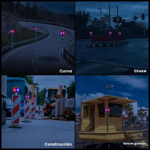 Vista 3 de Luz solar estroboscópica de advertencia, 3 modos de funcionamiento, luces de tráfico intermitentes rojas y azules de doble cara, inalámbricas