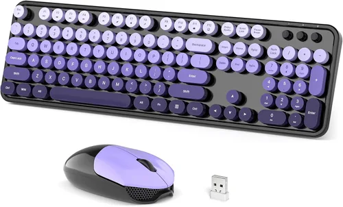 Vista 15 de Dilter Combo de teclado y mouse inalámbricos, teclado retro con teclas redondas, ergonómico de tamaño completo, ideal para PC con Windows, hogar