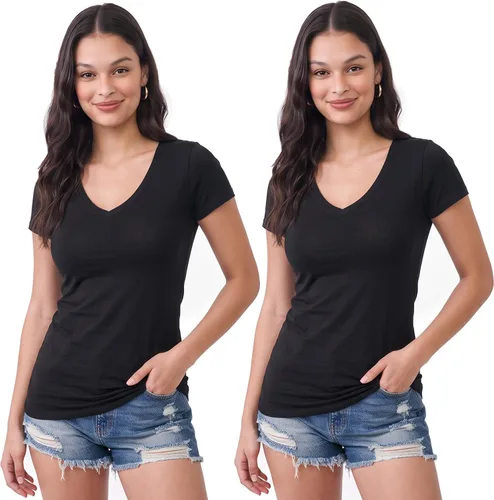 Vista 164 de Emmalise Camiseta de manga corta para mujer, cuello en V, tallas junior y plus
