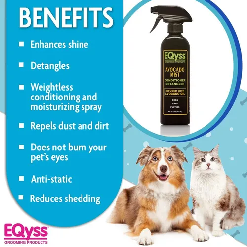 Vista 3 de EQyss Acondicionador en aerosol para mascotas con bruma de aguacate – Brilla, acondiciona y reduce el desprendimiento, espray sin peso sin enjuague