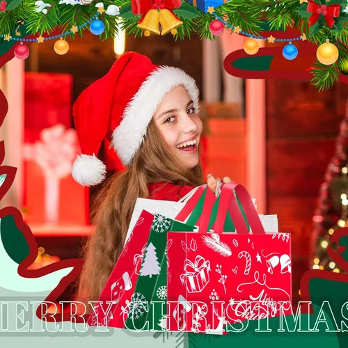 Vista 2 de Zhanmai 200 bolsas de plástico de Navidad reutilizables con asas de 10 x 13 pulgadas para suministros de fiesta de Navidad (estilo clásico)