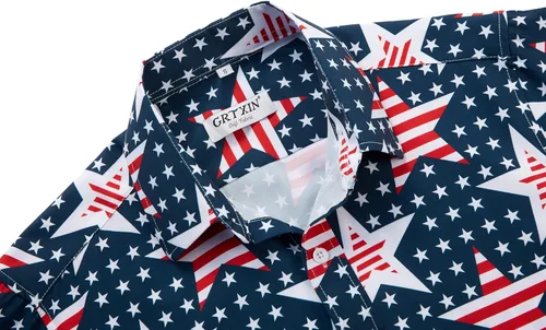 Vista 3 de GRTXIN Mens American Flag Shirt - Patriotic Shirts for Men Short Sleeve Button Down Hawaiian Shirts