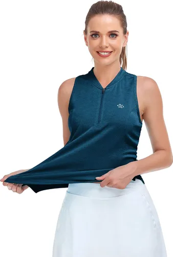 Vista 5 de Womens Sleeveless Golf Polo Shirt Dry Fit Racerback Golf Tank Tops Ladies Slim Fit Tennis Apparel Mositure Wicking