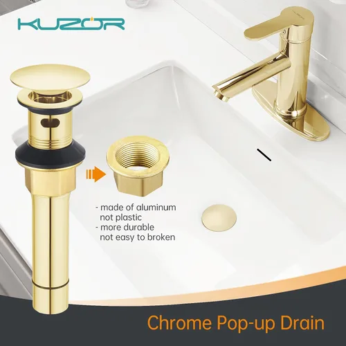 Vista 2 de Desagüe emergente para fregadero de baño con rebosadero - Se ajusta a agujeros de 1-5/8" a 2", acero inoxidable 304 para tocador/fregadero