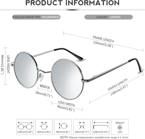 Vista 54 de KANASTAL Gafas de sol redondas polarizadas para mujeres y hombres, estilo hippie con protección UV400