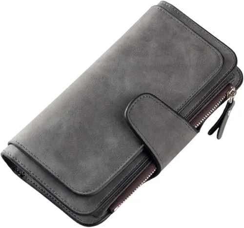 Vista 22 de Carteras de cuero para mujer con bloqueo RFID, billetera delgada, plegable, tarjetero con cremallera, bolsillo para monedas, ventana