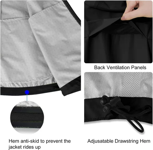 Vista 3 de baleaf Chaqueta impermeable para hombre con capucha ligera reflectante A-Negro