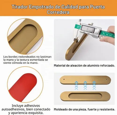 Vista 4 de MOROBOR Tiradores de puerta corredera ovalados autoadhesivos de 7.087 in, 2 manijas de aleación de aluminio sin perforaciones para puertas Bronce