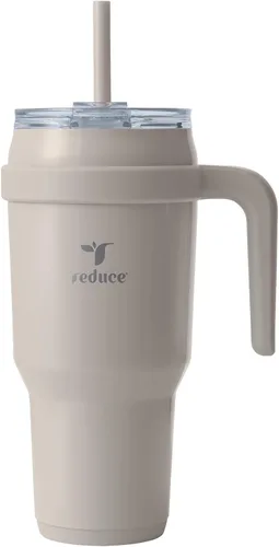 Vista 16 de REDUCE Vaso de acero inoxidable de 24 onzas con asa, con aislamiento al vacío de doble pared, tapa a prueba de sudor y popote reutilizable, mantiene
