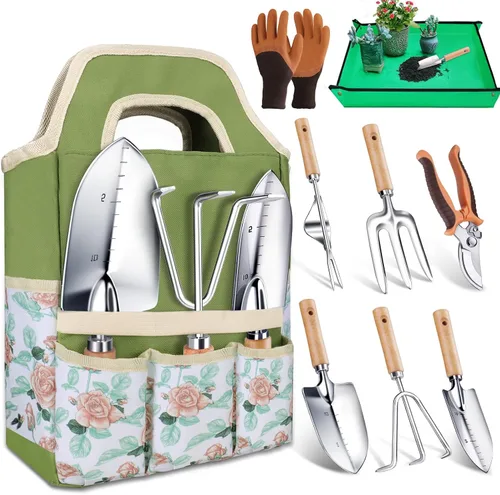Vista 8 de Kynup Herramientas de jardín, 7 piezas de regalo de jardinería para mujeres y hombres, juego de herramientas de mano de jardinería, suministros