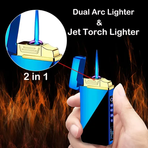 Vista 4 de Arc - Encendedor eléctrico y recargable de chorro de butano 2 en 1, recargable por USB con iluminación LED a prueba de viento para fuego, barbacoas