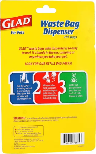 Vista 3 de Glad Bolsas de basura para perros extragrandes sin perfume con dispensador y clip de metal, bolsas de plástico desechables resistentes