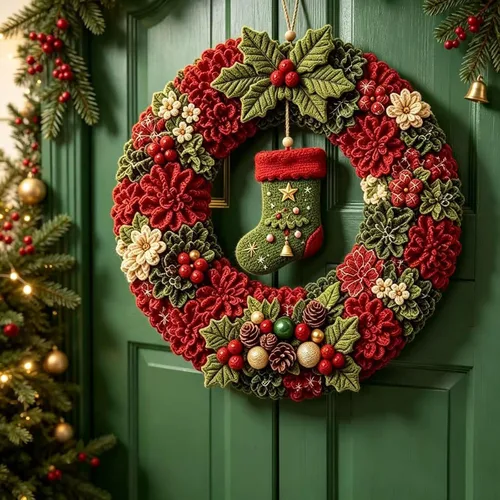 Vista 10 de Kit de corona de tela de Navidad para bricolaje, arte sin coser