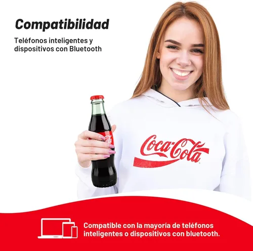 Vista 5 de Altavoz Bluetooth oficial en forma de botella Coca-Cola - Altavoz inalámbrico portátil con Bluetooth 5.0, graves profundos, entrada AUX, batería