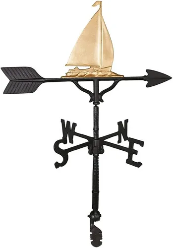 Vista 4 de Montague Metal Products Veleta de 32 pulgadas con adorno de velero dorado Oro