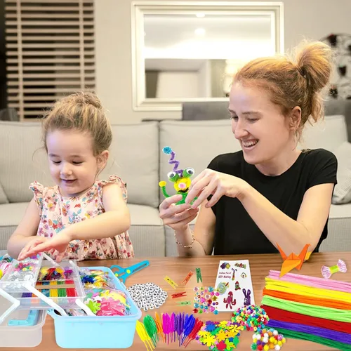 Vista 7 de VLUSSO Suministros de artes y manualidades para niños, kits de manualidades, materiales de arte, juego de manualidades para niños con limpiapipas