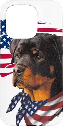 Vista 14 de Funda genial impresionante con la bandera estadounidense para iPhone 16 Rottweiler Dog