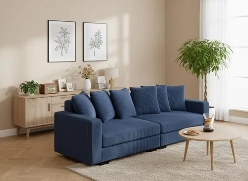 Vista 5 de Sofá biplaza extragrande de 100.8 pulgadas, moderno sofá biplaza de pana, cómodo sofá modular tapizado con almohadas para sala de estar, dormitorio