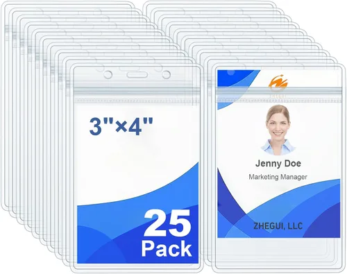Vista 10 de Soporte vertical de plástico transparente para tarjetas de identificación con nombre, resistente al agua, con cierre resellable, de PVC