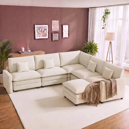 Vista 52 de Cloud Couch Sectional, L Shaped Modular Sofa with Movable Ottoman Negro