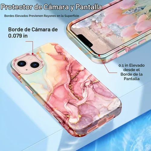 Vista 4 de CASEFIV Compatible con funda para iPhone 13, patrón de mármol 3 en 1, resistente a golpes y caídas, cuerpo completo, policarbonato duro y silicona