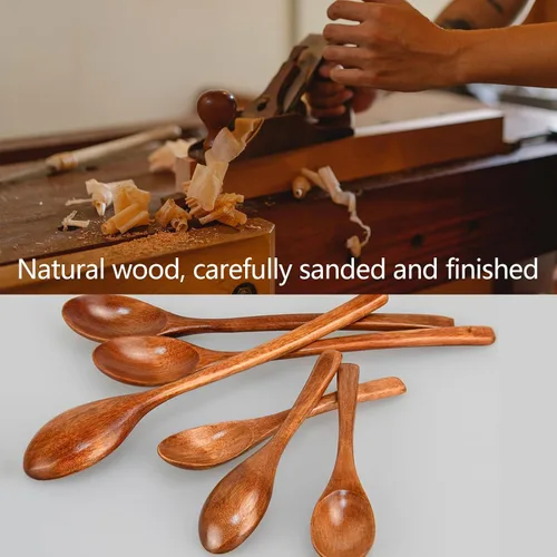 Vista 3 de Juego de 5 cucharas de madera, cucharas de sopa de madera, cuchara de mesa ecológica, cucharas pequeñas para servir, cucharadita de madera, cuchara