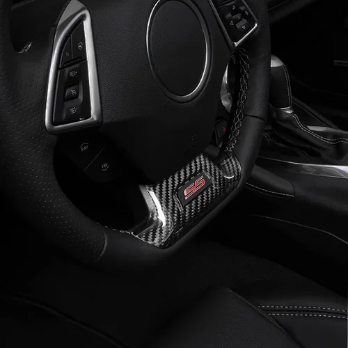 Vista 5 de AIRSPEED Funda de fibra de carbono para volante de Camaro, accesorios interiores compatibles con Chevrolet Camaro 2016-2021, versión de lujo (negro)