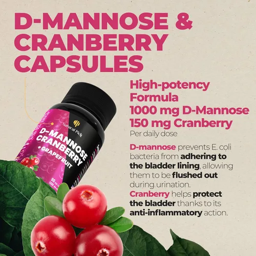 Vista 4 de Natural Pick D-Mannose - Arándano rojo y pomelo - Pastillas de arándano rojo, tratamiento de ITU y alivio rápido para mujeres Apoyo del tracto