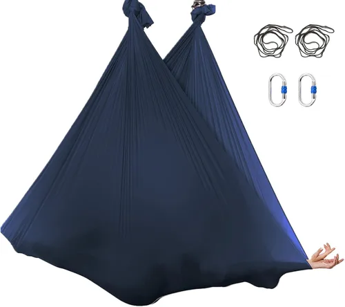 Vista 10 de Juego de columpio de yoga de seda aérea de 5.5 yardas - Kit de hamaca de yoga aérea antigravedad volador para fitness, tela de tricot de nailon