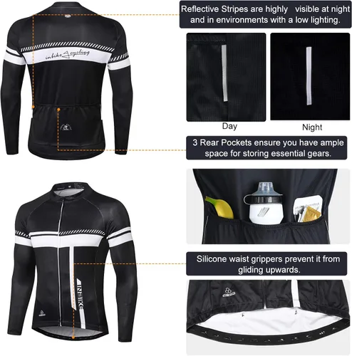 Vista 3 de INBIKE Men's Cycling Jersey Set Moisture Wicking Breathable Full Zip Long Sleeve Bike Shirt with 3D Padded Sports Pants